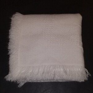VTG Solid White Churchill Handwoven Baby Blanket All Orlon Acrylic Fringe Knit